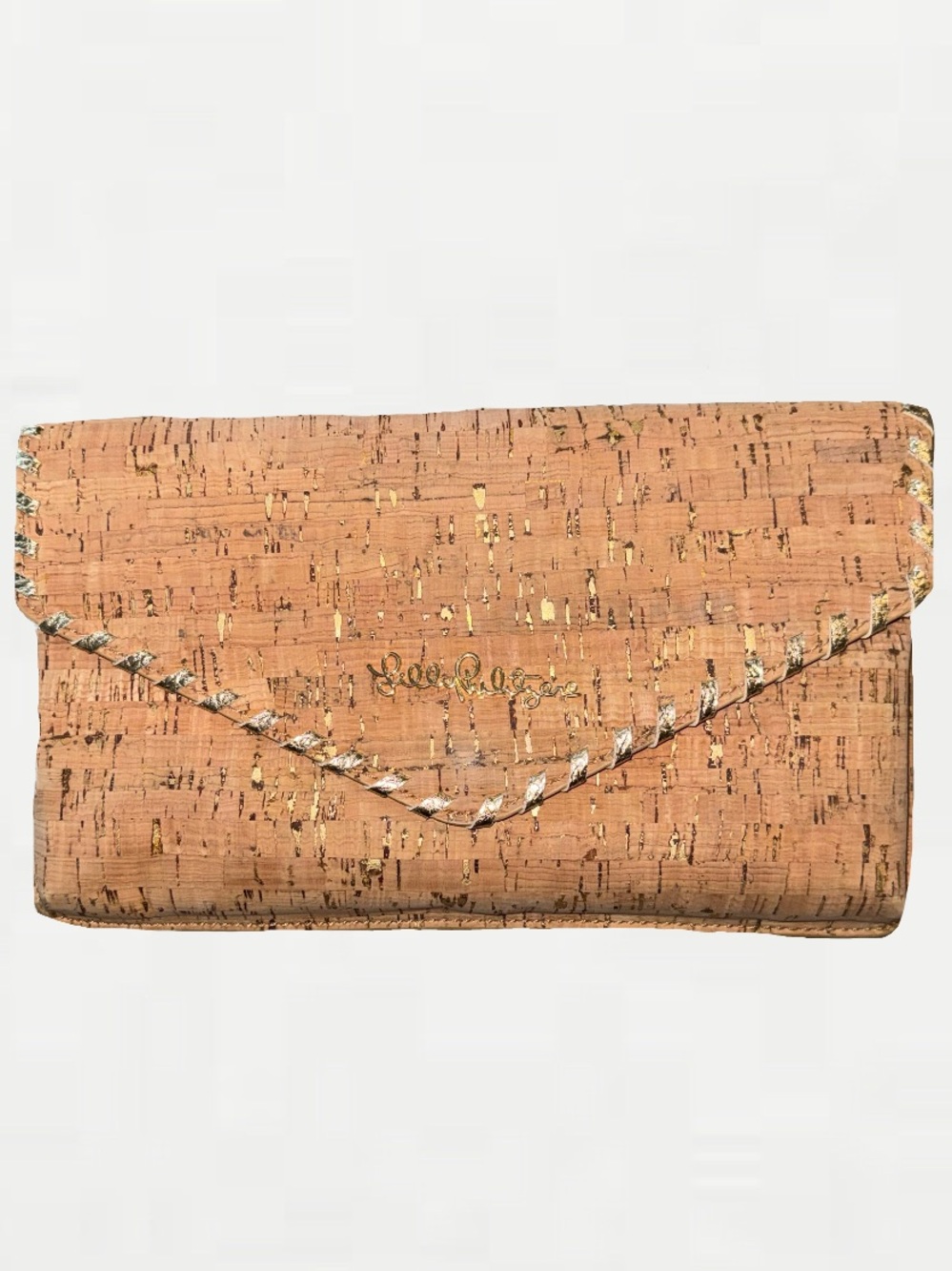 Lilly Pulitzer Cork Envelope Clutch Wallet in Natural Tan with Gold Accents